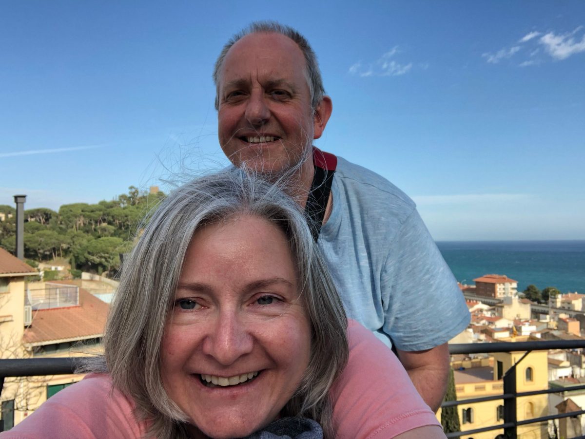 Two person selfie above Caldes d'Estrac