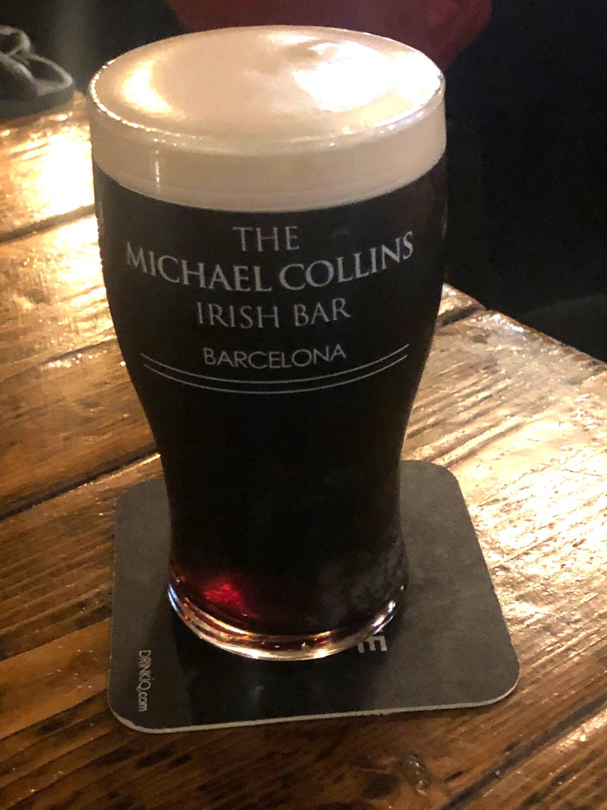 pint of Guinness in a Michael Collins Irish Pub glass, Barcelona
