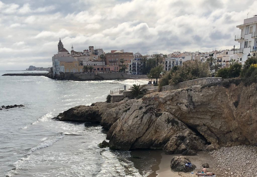 beaches on the other side of the church of St Bartomeu i Santa Tecla in Sitges