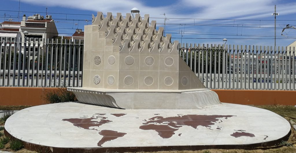 the stone sculpture of the Ciudad de Barcelona at the Solidarity Park in Malgrat de Mar