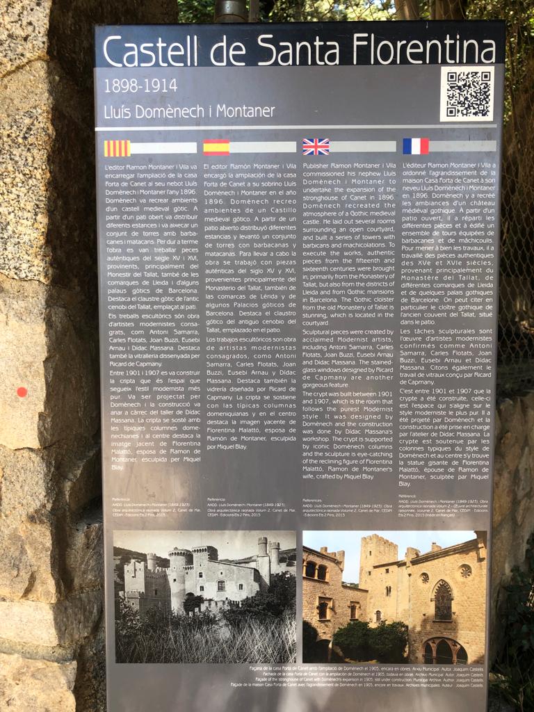 information board outside the Castell de Santa Fiorentina (House Tarly) in Canet de Mar